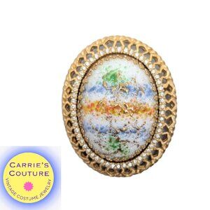 Vintage 1960s Signed DeNicola Painted Easter Egg Brooch